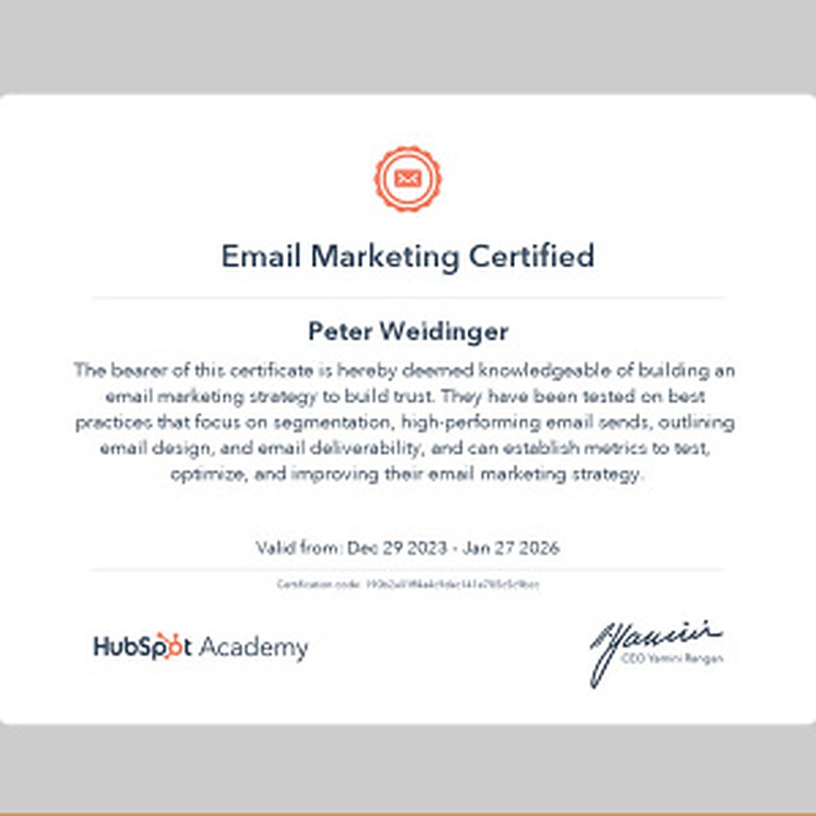 HubSpot Email Marketing certifikát