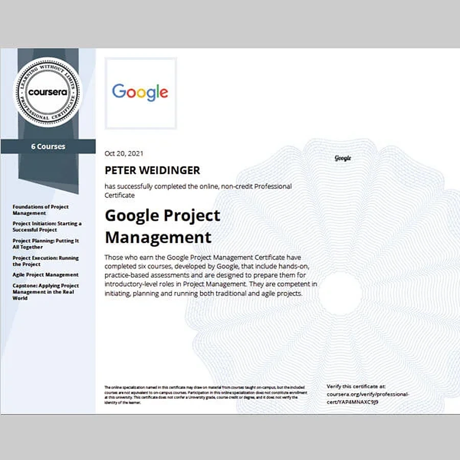 Google Project Management certifikát