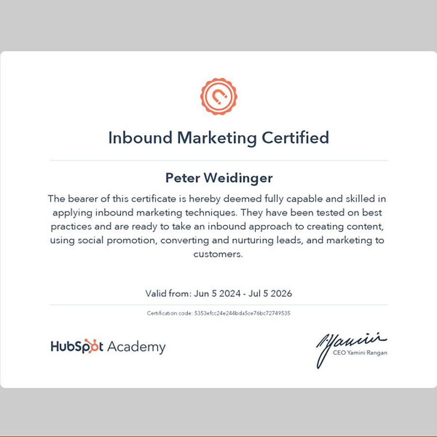 HubSpot Inbound Marketing certifikát
